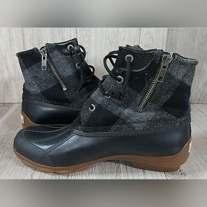 Womens Sperry Top-Sider Syren Gulf Duck Boots Black And Grey Plaid Sz 8